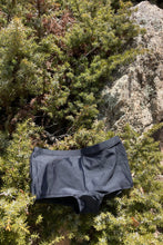 Load image into Gallery viewer, Black sporty swim shorts made with recycled nylon.
