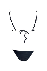 Black bikini set crafted from eco-friendly fabric.