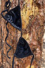 Load image into Gallery viewer, Black micro triangle bikini with scrunch cup design.
