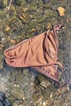 Load image into Gallery viewer, Chocolate brown bikini bottoms made with recycled materials.
