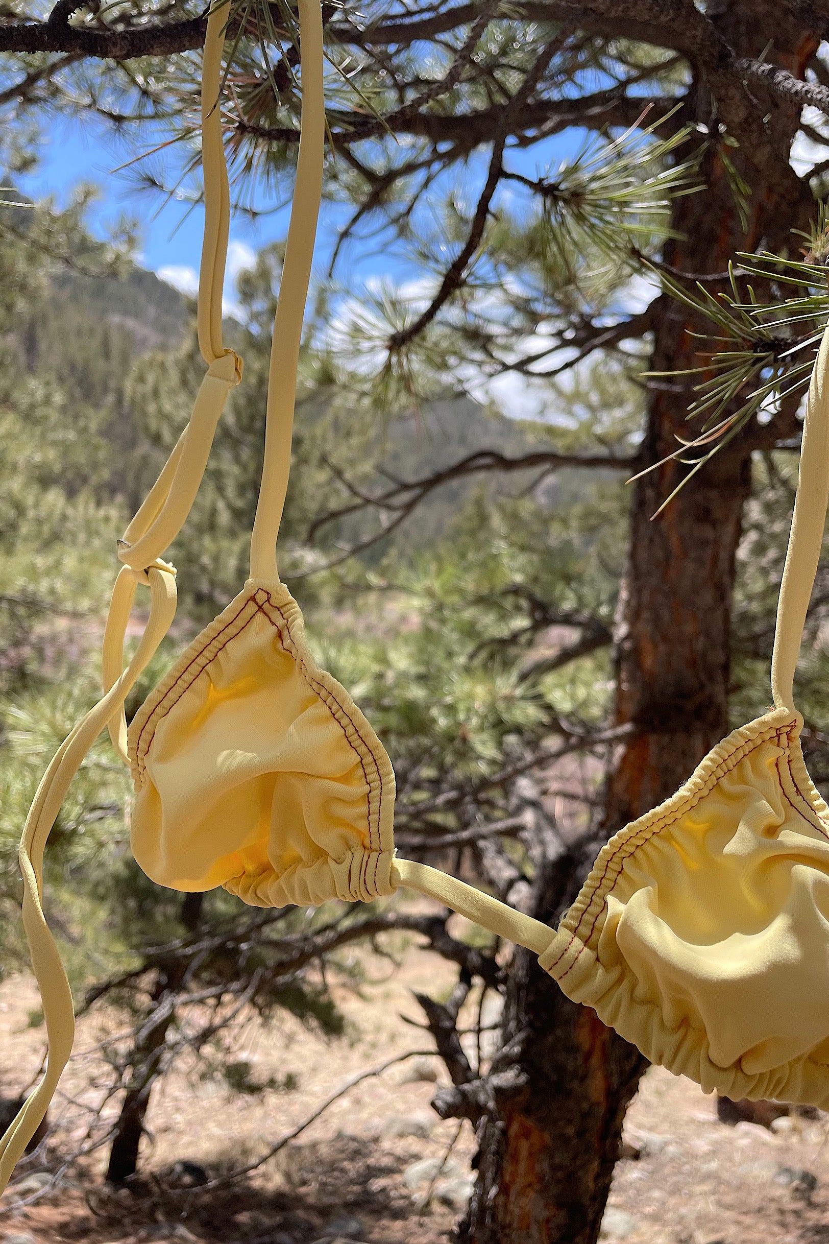 Pale yellow micro bikini top by Elle's SWim.