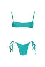 Load image into Gallery viewer, Ribbed green scoop neck bikini top.
