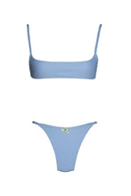 Load image into Gallery viewer, Baby blue sports bra bikini top by swimwear company.
