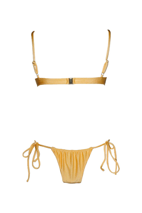 Cheeky bikini bottom in shimmery yellow.