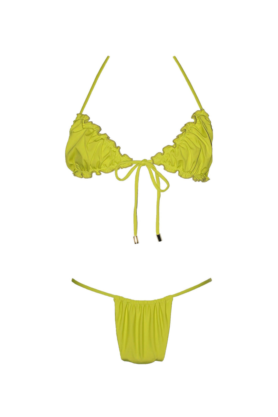 Lime green ruffle top made with sustainable material.