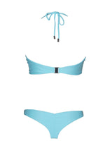 Load image into Gallery viewer, Sustainable blue halter bikini top made with econyl.
