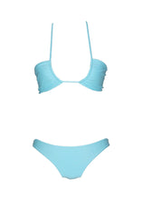 Load image into Gallery viewer, Blue halter bikini top by Elle&#39;s Swim.
