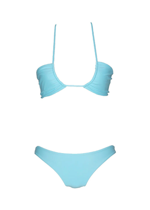 Blue halter bikini top by Elle's Swim.