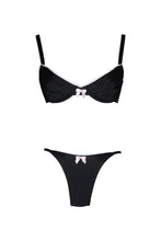 Load image into Gallery viewer, Black push up Balconette bra bikini top made by elles swim.
