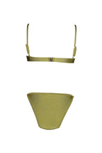 Load image into Gallery viewer, Green sparkle bikini top and bottoms by elles swimwear.
