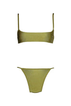 Load image into Gallery viewer, Green scoop bikini top made with sustainable fabric.
