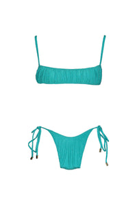 Ribbed teal side tie bikini bottoms.