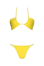 Load image into Gallery viewer, Yellow Halter bikini made with eco-friendly fabric.
