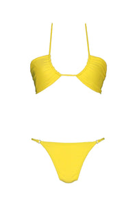 Yellow Halter bikini made with eco-friendly fabric.